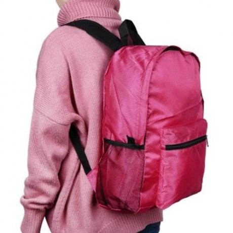 NYLON FOLDING WATER RESISTANT BACKPACK SCHOOL BAG FOR CAMPING HIKING (ROSE)