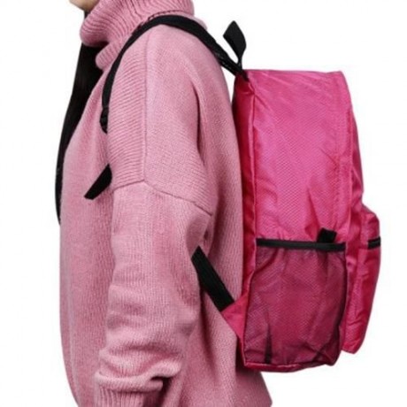 NYLON FOLDING WATER RESISTANT BACKPACK SCHOOL BAG FOR CAMPING HIKING (ROSE)
