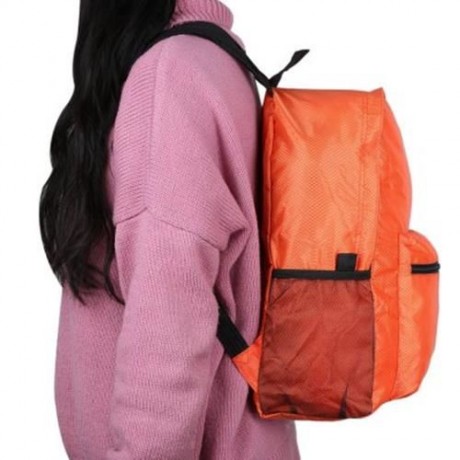 NYLON FOLDING WATER RESISTANT BACKPACK SCHOOL BAG FOR CAMPING HIKING (ORANGE)