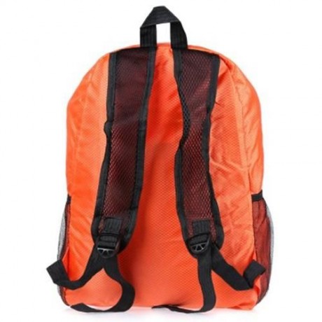 NYLON FOLDING WATER RESISTANT BACKPACK SCHOOL BAG FOR CAMPING HIKING (ORANGE)