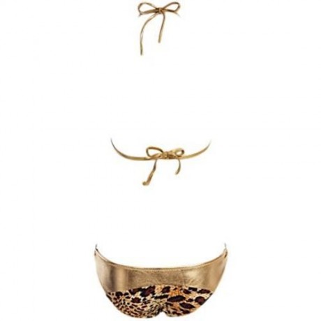 SEXY BIKINI ZEBRA PRINT RHINESTONE EMBELLISHED WIRE LOOP ONE PIECE SWIMMING SUIT FOR LADY 