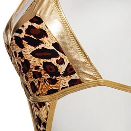 SEXY BIKINI ZEBRA PRINT RHINESTONE EMBELLISHED WIRE LOOP ONE PIECE SWIMMING SUIT FOR LADY 