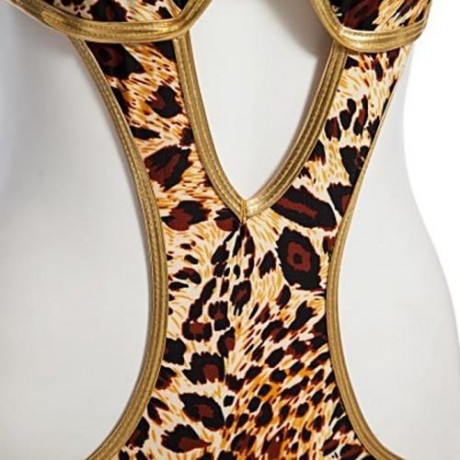 SEXY BIKINI ZEBRA PRINT RHINESTONE EMBELLISHED WIRE LOOP ONE PIECE SWIMMING SUIT FOR LADY 