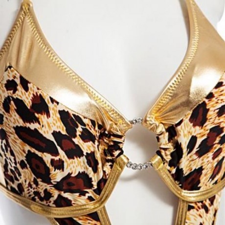 SEXY BIKINI ZEBRA PRINT RHINESTONE EMBELLISHED WIRE LOOP ONE PIECE SWIMMING SUIT FOR LADY 