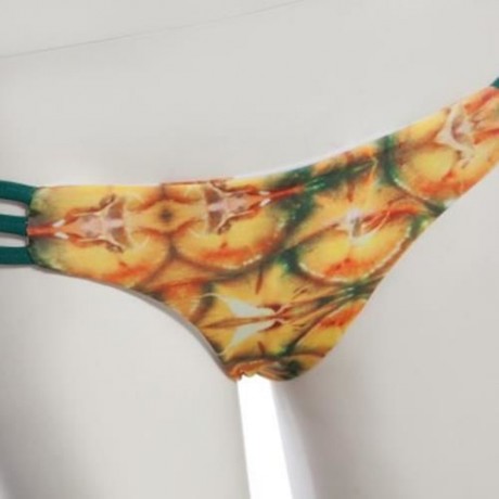 WOMEN SEXY REVERSIBLE SPAGHETTI STRAP PINEAPPLE PATTERN PADDING BIKINI SET SWIMWEAR (YELLO