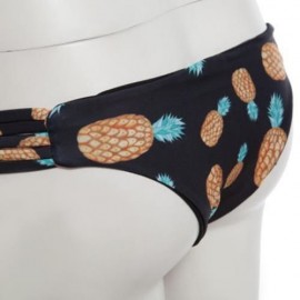 WOMEN SEXY REVERSIBLE SPAGHETTI STRAP PINEAPPLE PATTERN PADDING BIKINI SET SWIMWEAR (BLACK