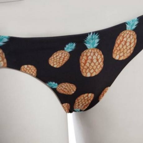 WOMEN SEXY REVERSIBLE SPAGHETTI STRAP PINEAPPLE PATTERN PADDING BIKINI SET SWIMWEAR (BLACK