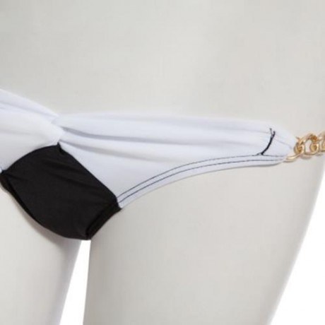 WOMEN SEXY PUSH UP PADDED BIKINI SET TOPS BOTTOM BEACH SWIMWEAR (BLACK  WHITE)