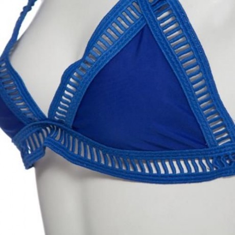 WOMEN SEXY HALTER TRIANGLE PADDING BIKINI SET SWIMWEAR (BLUE)