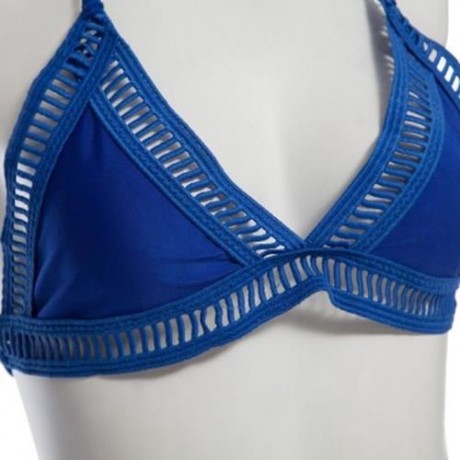 WOMEN SEXY HALTER TRIANGLE PADDING BIKINI SET SWIMWEAR (BLUE)