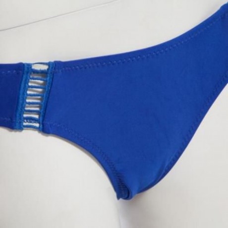 WOMEN SEXY HALTER TRIANGLE PADDING BIKINI SET SWIMWEAR (BLUE)