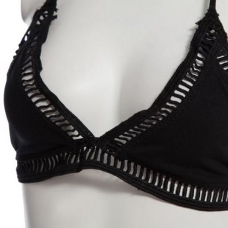WOMEN SEXY HALTER TRIANGLE PADDING BIKINI SET SWIMWEAR (BLACK)