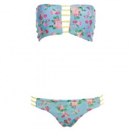 WOMEN SEXY DIGITAL PRINTING PADDING BIKINI SET SWIMWEAR (YELLOW)