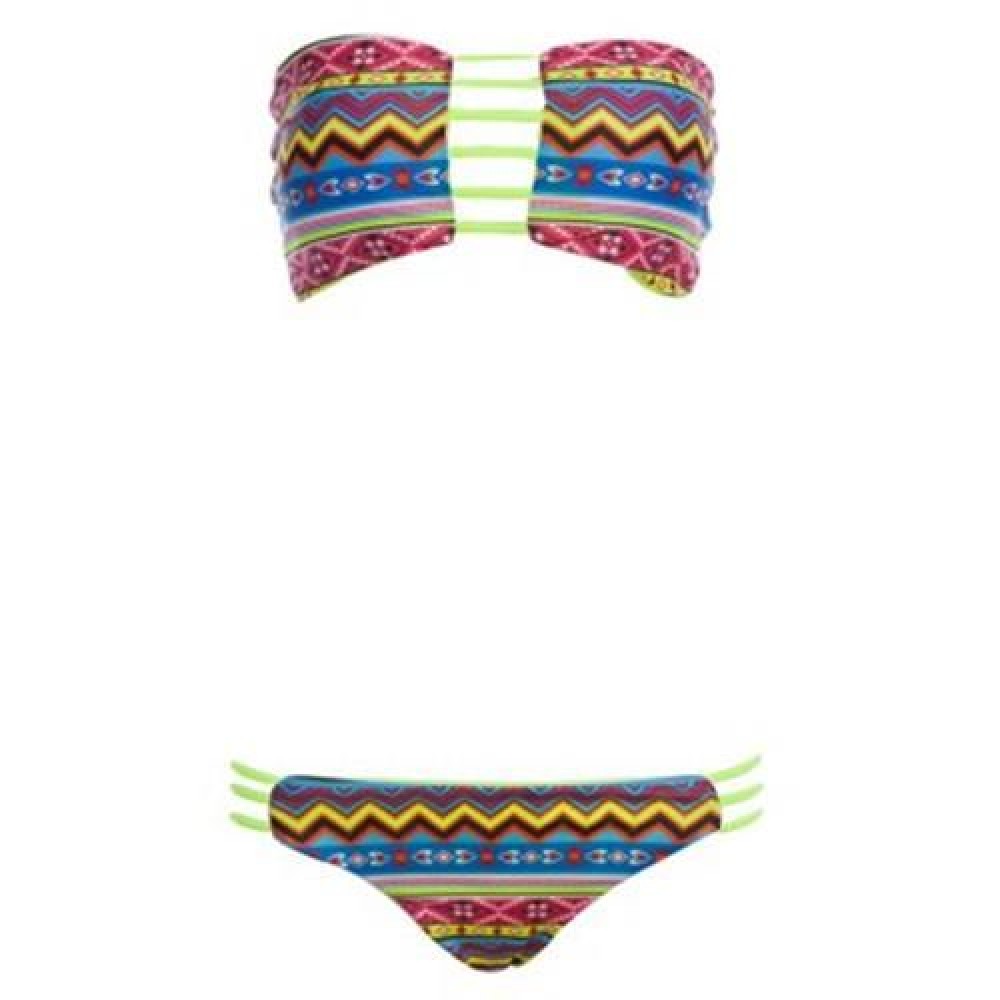 WOMEN SEXY DIGITAL PRINTING PADDING BIKINI SET SWIMWEAR (GREEN)
