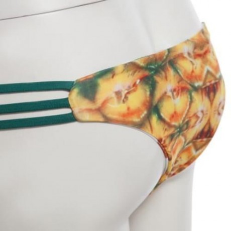 WOMEN SEXY REVERSIBLE SPAGHETTI STRAP PINEAPPLE PATTERN PADDING BIKINI SET SWIMWEAR (YELLO