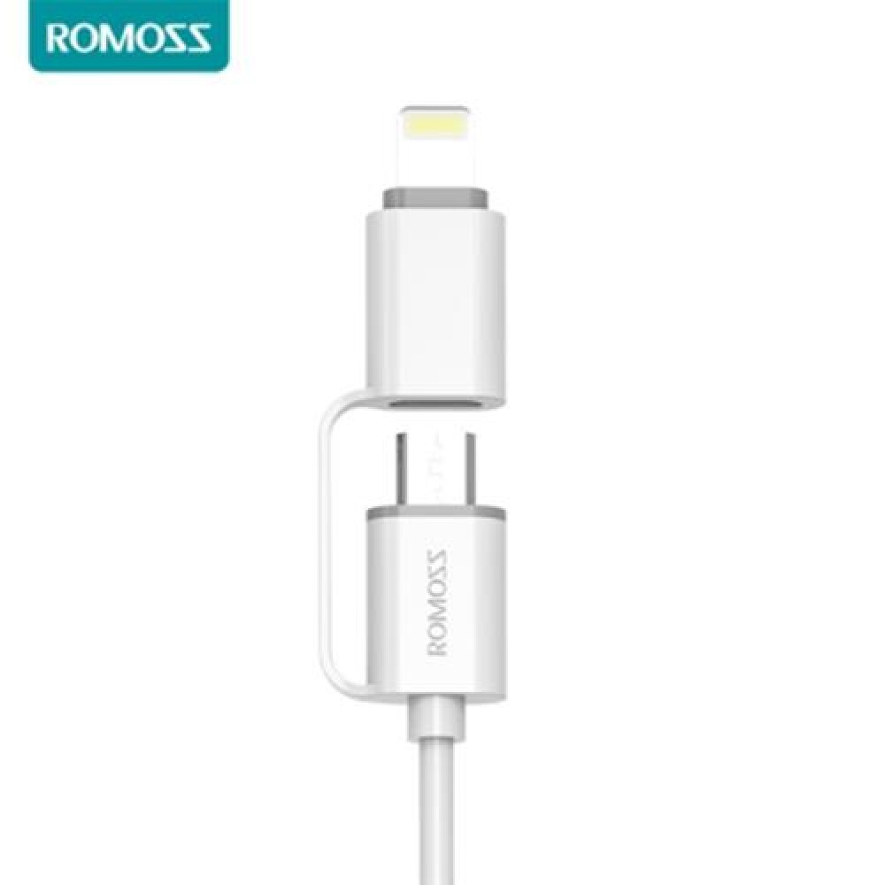 1M ROMOSS CB20 2 IN 1 8 PIN TO MICRO USB SMART DATA SYNC TRANSFER CABLE CHARGING CORD LINE