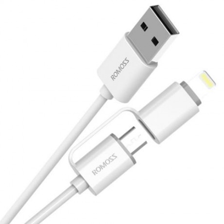 1M ROMOSS CB20 2 IN 1 8 PIN TO MICRO USB SMART DATA SYNC TRANSFER CABLE CHARGING CORD LINE
