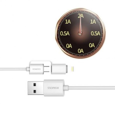 1M ROMOSS CB20 2 IN 1 8 PIN TO MICRO USB SMART DATA SYNC TRANSFER CABLE CHARGING CORD LINE