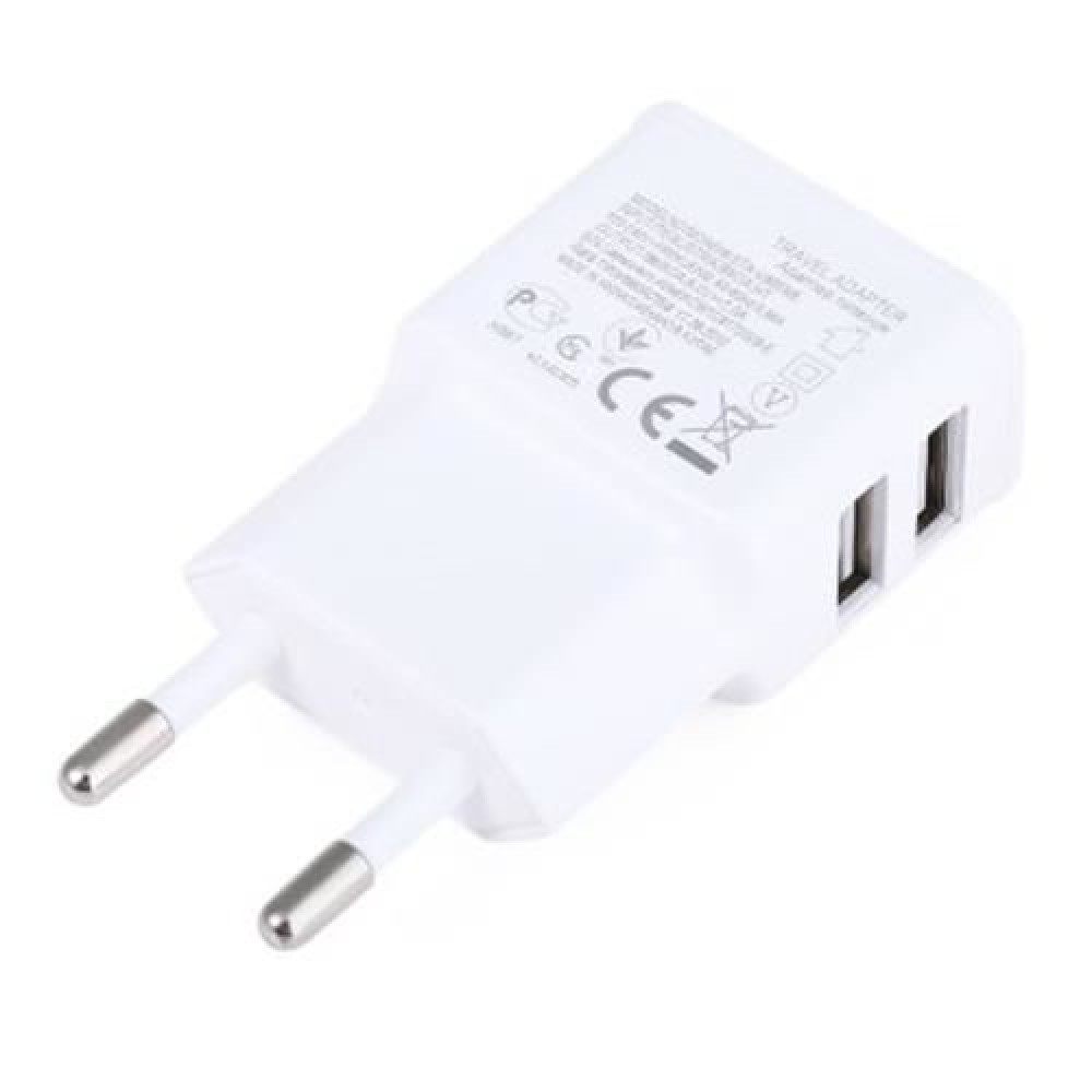 EU PLUG UNIVERSAL 2 USB PORTS HOME WALL POWER SUPPLY ADAPTER CHARGER (WHITE)