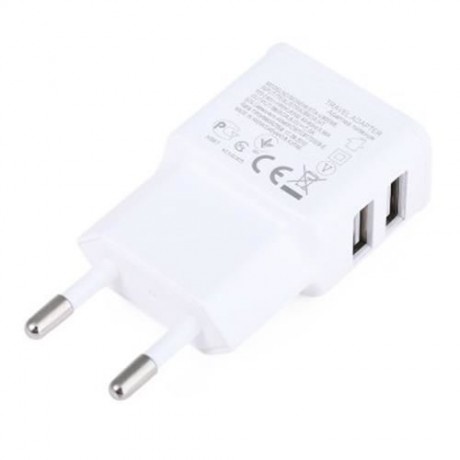 EU PLUG UNIVERSAL 2 USB PORTS HOME WALL POWER SUPPLY ADAPTER CHARGER (WHITE)