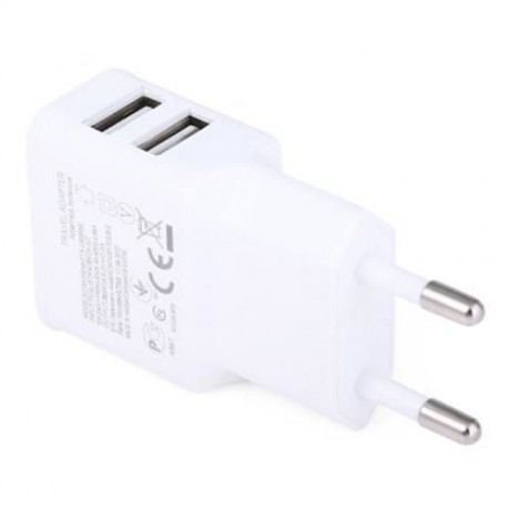 EU PLUG UNIVERSAL 2 USB PORTS HOME WALL POWER SUPPLY ADAPTER CHARGER (WHITE)