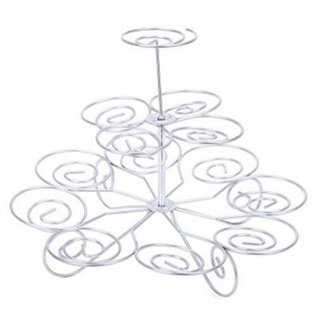 DETACHABLE 3 LAYERS IRON CAKE STAND 13 CUPCAKE HOLDER CUP TRAY TABLE DECORATION (SILVER)