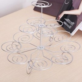 DETACHABLE 3 LAYERS IRON CAKE STAND 13 CUPCAKE HOLDER CUP TRAY TABLE DECORATION (SILVER)