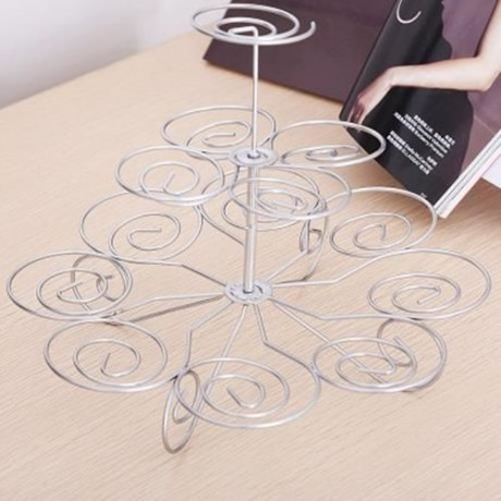 DETACHABLE 3 LAYERS IRON CAKE STAND 13 CUPCAKE HOLDER CUP TRAY TABLE DECORATION (SILVER)