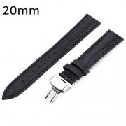 20MM LEATHER WATCH BAND BUTTERFLY CLASP STRAP (BLACK)