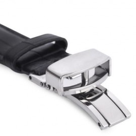 20MM LEATHER WATCH BAND BUTTERFLY CLASP STRAP (BLACK)