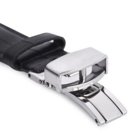 20MM LEATHER WATCH BAND BUTTERFLY CLASP STRAP (BLACK)