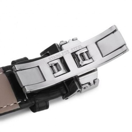 20MM LEATHER WATCH BAND BUTTERFLY CLASP STRAP (BLACK)