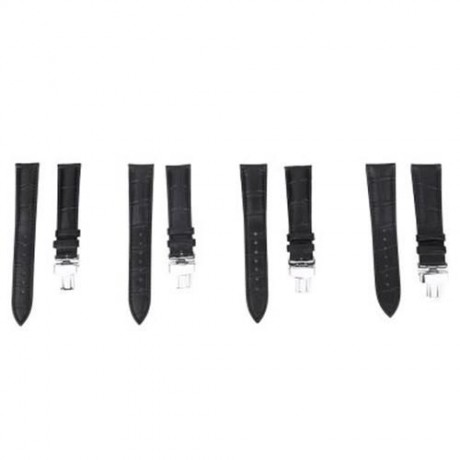 20MM LEATHER WATCH BAND BUTTERFLY CLASP STRAP (BLACK)