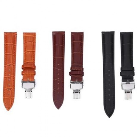 20MM LEATHER WATCH BAND BUTTERFLY CLASP STRAP (BLACK)