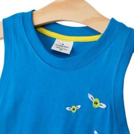 2PCS ROUND NECK SLEEVELESS FROG PRINTED COTTON T-SHIRT SUIT WITH HALF PANTS FOR BOYS (BLUE