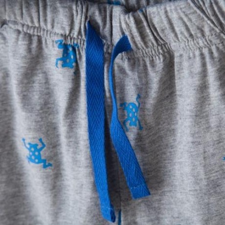 2PCS ROUND NECK SLEEVELESS FROG PRINTED COTTON T-SHIRT SUIT WITH HALF PANTS FOR BOYS (BLUE