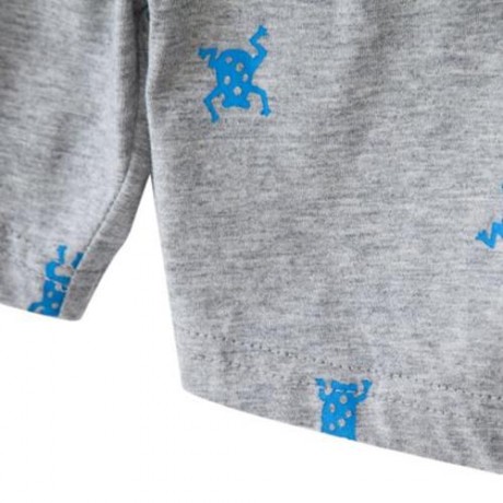 2PCS ROUND NECK SLEEVELESS FROG PRINTED COTTON T-SHIRT SUIT WITH HALF PANTS FOR BOYS (BLUE