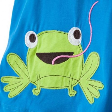 2PCS ROUND NECK SLEEVELESS FROG PRINTED COTTON T-SHIRT SUIT WITH HALF PANTS FOR BOYS (BLUE
