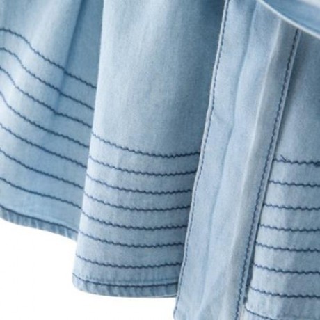 BREATHABLE ROUND NECK LONG SLEEVE EMBROIDERED DENIM DRESS FOR GIRLS (DENIM BLUE)