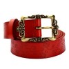 VINTAGE WOMEN GENUINE LEATHER FLOWER PRINT METAL BUTTON BELT (RED)