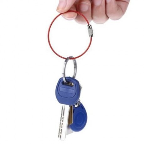 OUTDOOR MULTIFUNCTION KEY RING STEEL WIRE ROPE (RED)