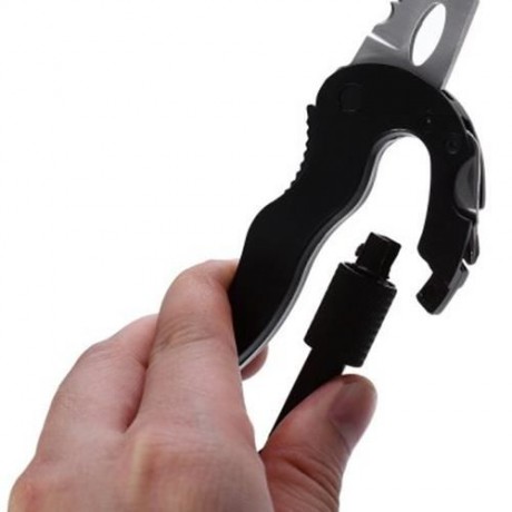 MULTIFUNCTION CAMPING HIKING MOUNTAINEERING CLIMBING CARABINER KNIFE OUTDOOR GEAR (BLACK)