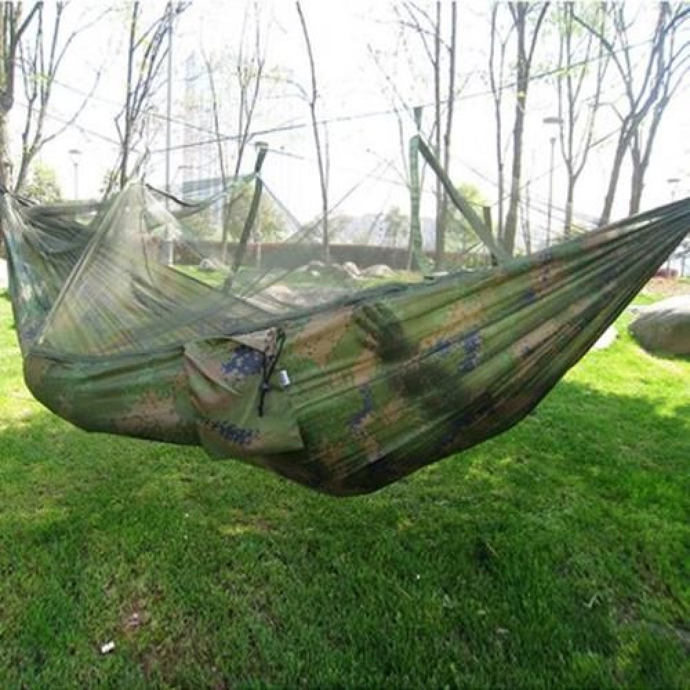 SINGLE PERSON PORTABLE PARACHUTE FABRIC MOSQUITO NET HAMMOCK FOR INDOOR OUTDOOR USE (CAMOU SINGLE PERSON PORTABLE PARACHUTE FABRIC MOSQUITO NET HAMMOCK FOR INDOOR OUTDOOR USE (CAMOU