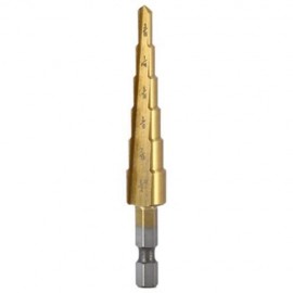3PCS HSS 6541 HEX SHANK STEP CONE DRILL BIT SET TITANIUM COATED HOLE CUTTER (GOLDEN)