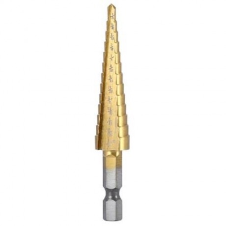 3PCS HSS 6541 HEX SHANK STEP CONE DRILL BIT SET TITANIUM COATED HOLE CUTTER (GOLDEN)