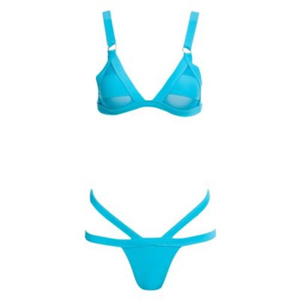 SEXY BIKINI GRENADINE HOLLOW OUT DESIGN TWO PIECES SWIMMING SUITS FOR LADY (BLUE)