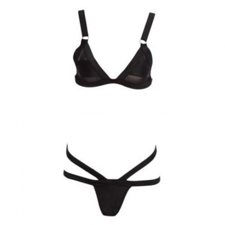 SEXY BIKINI GRENADINE HOLLOW OUT DESIGN TWO PIECES SWIMMING SUITS FOR LADY (BLACK)