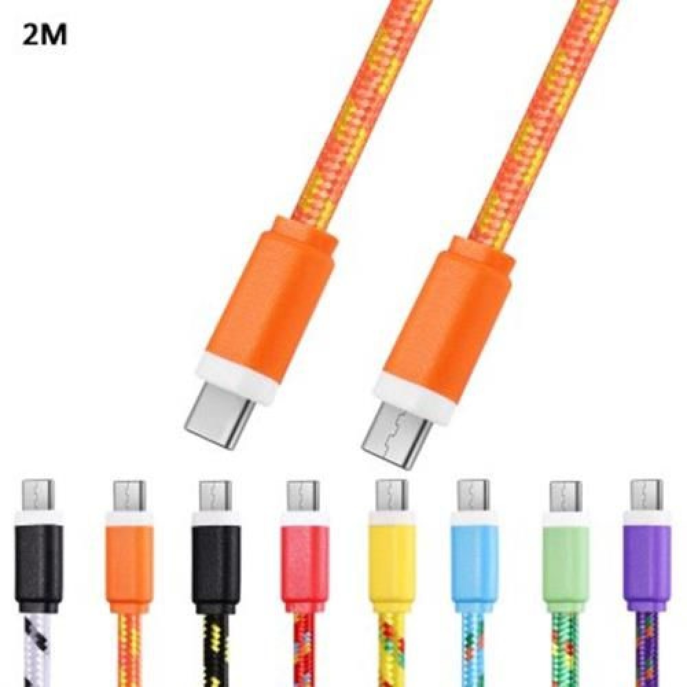 2M TYPE C TO TYPE C COLORFUL NYLON BRAIDED TYPE-C TRANSFER DATA SYNC CABLE CHARGING CORD L