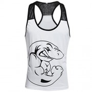 ACTIVE SCOOP COLLAR ANIMAL PRINT COLOR BLOCK RACERBACK GYM TANK FOR MEN (WHITE)
