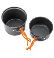 2PCS FOLDABLE OUTDOOR CAMPING HIKING COOKWARE BACKPACKING PICNIC BOWL POT PAN SET (SILVER)